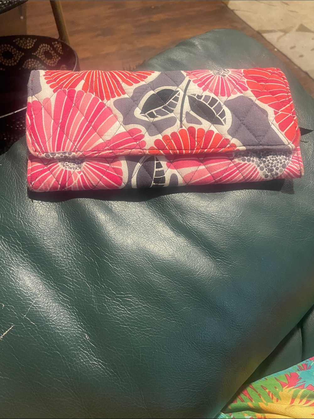 Vera Bradley Quilted Floral Wallet in Pink and Gray